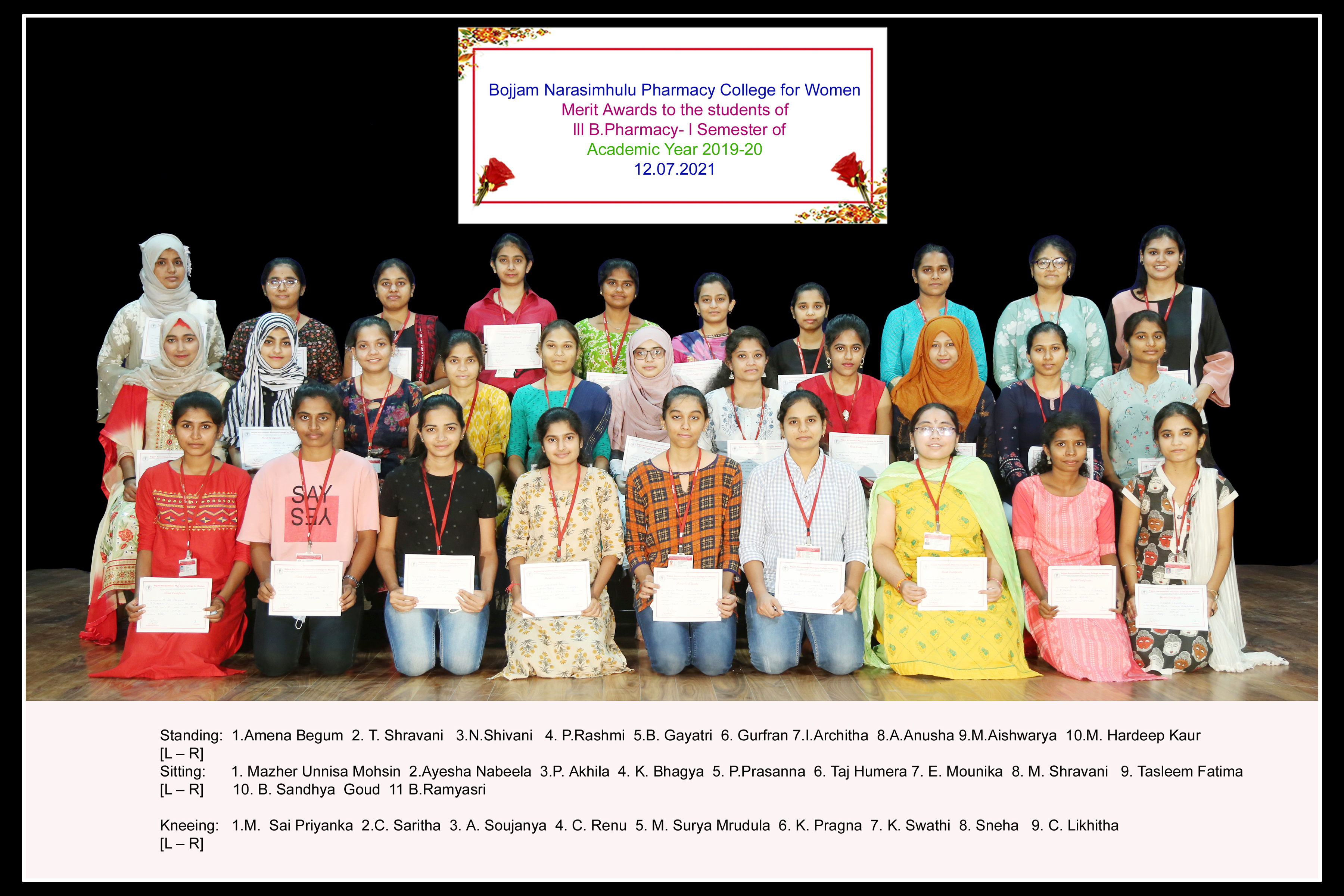 Merit awards to the students of III year I Semester for the Academic year 2019-20
